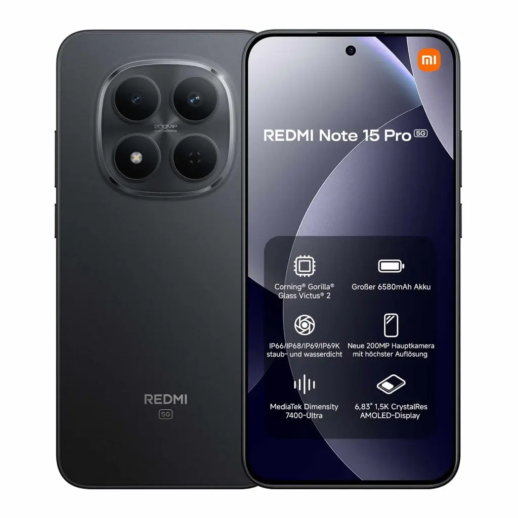 شاومي ريدمي نوت 15 برو 5G – 12 جيجابايت رام + 256 جيجابايت روم – هاتف محمول – أسود