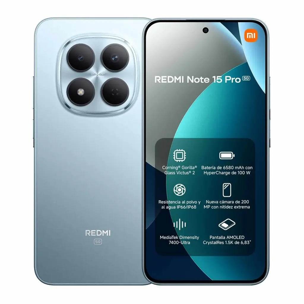 شاومي ريدمي نوت 15 برو 5G – 12 جيجابايت رام + 256 جيجابايت روم – هاتف محمول – أزرق غلاسيير